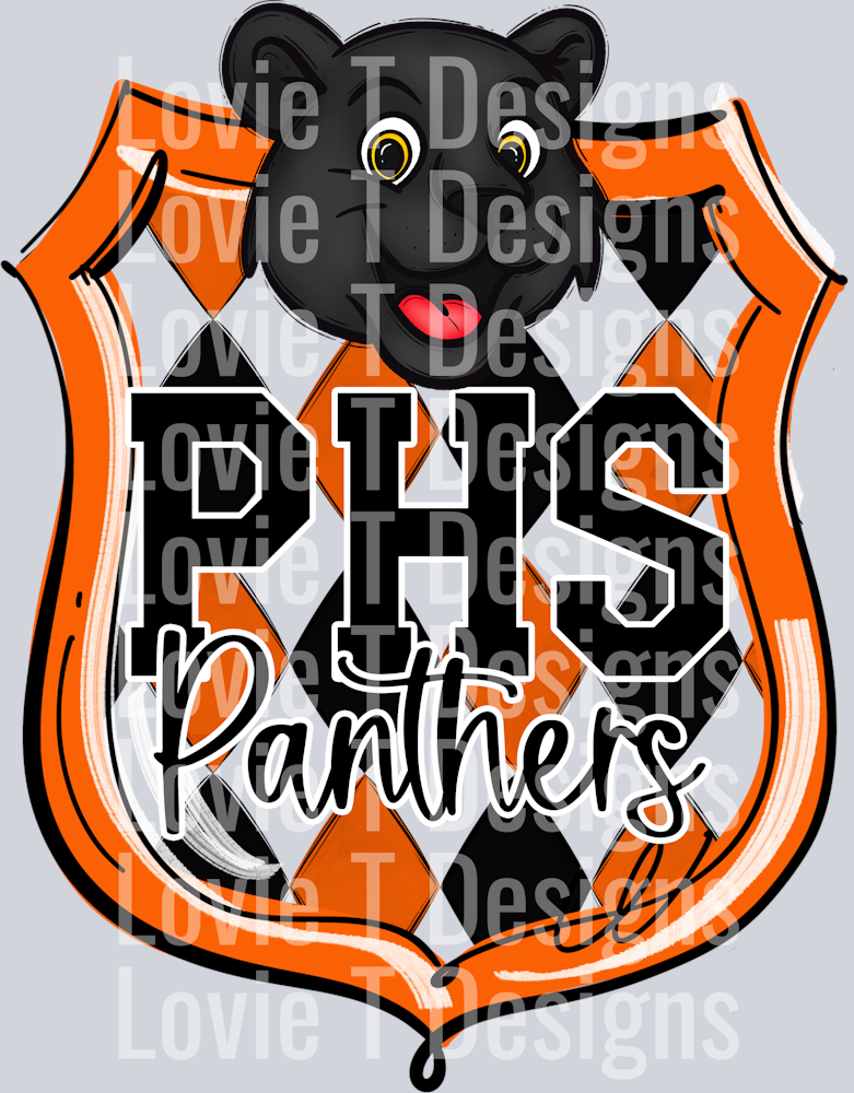 PHS CUTE PANTHERS ORANGE SCHOOL CREST MASCOTS MASTER