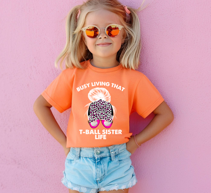 PINK LEOPARD MESSY BUN TBALL SISTER