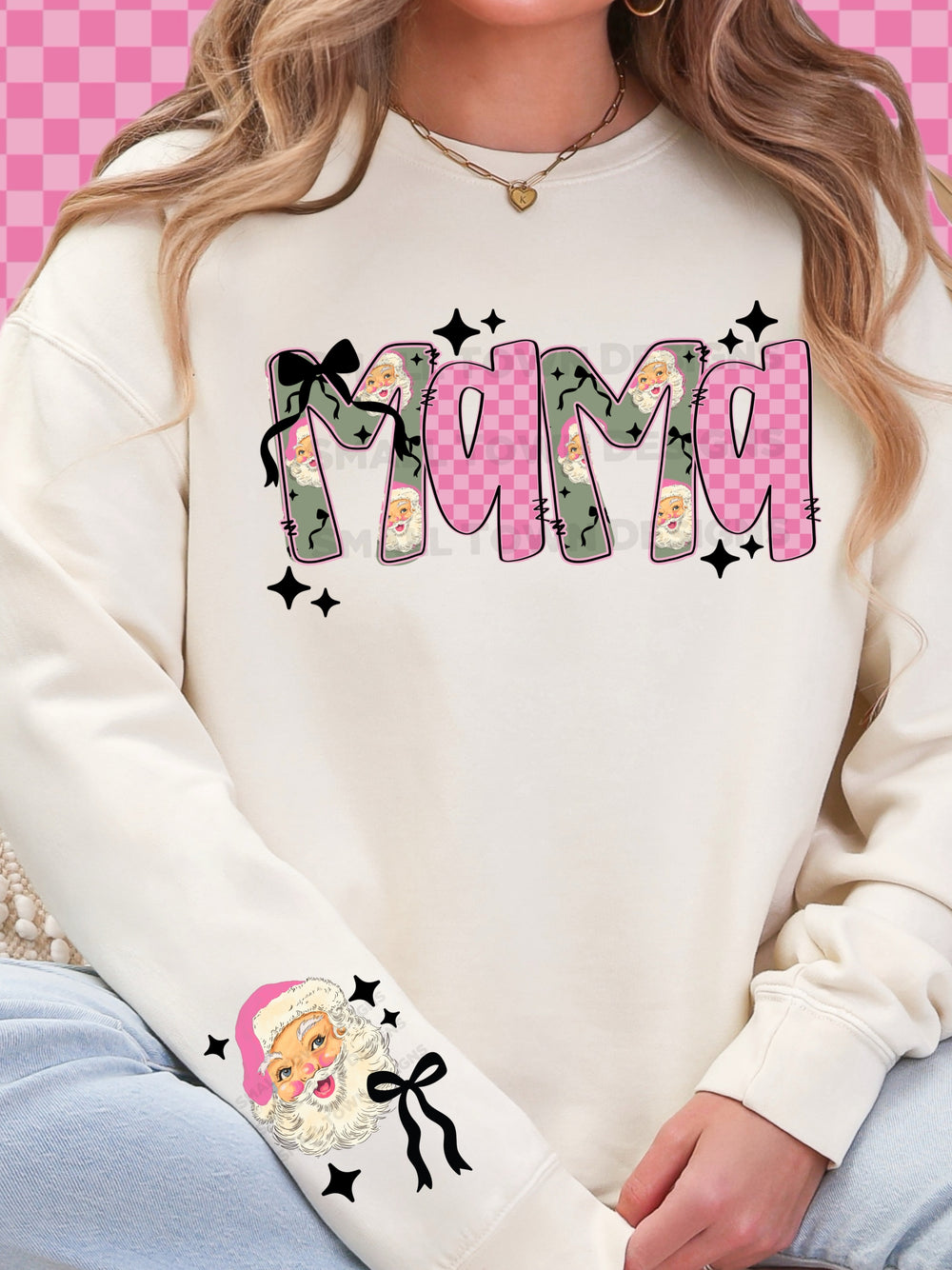 Pink Santa Mama Christmas DTF transfer design – image 1