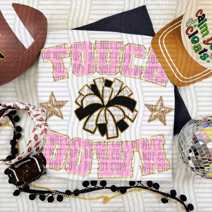 Pink Touchdown Faux Chenille Cheer DTF transfer