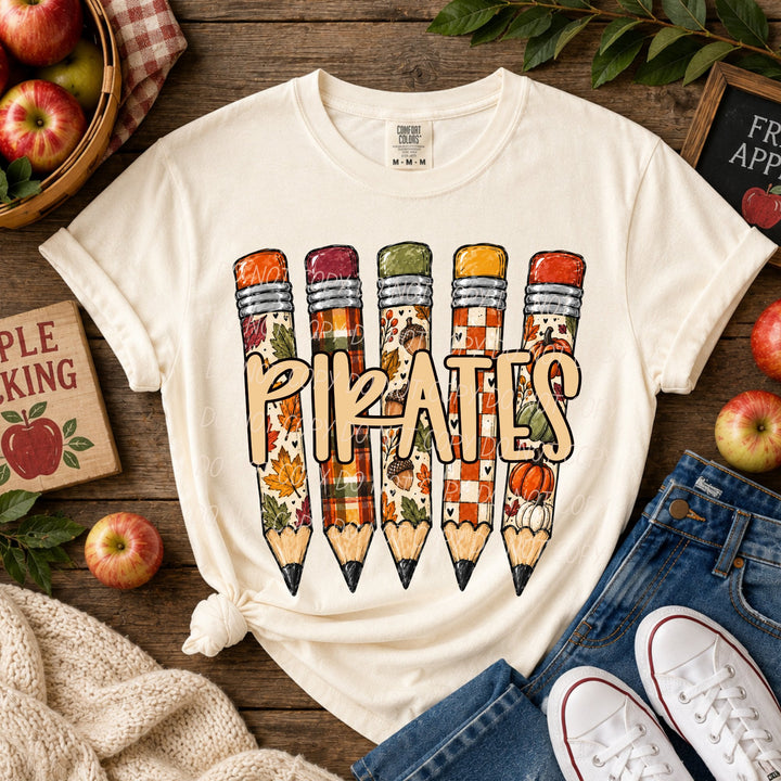 Fall Pencil Mascots Pirates DTF transfer mockup