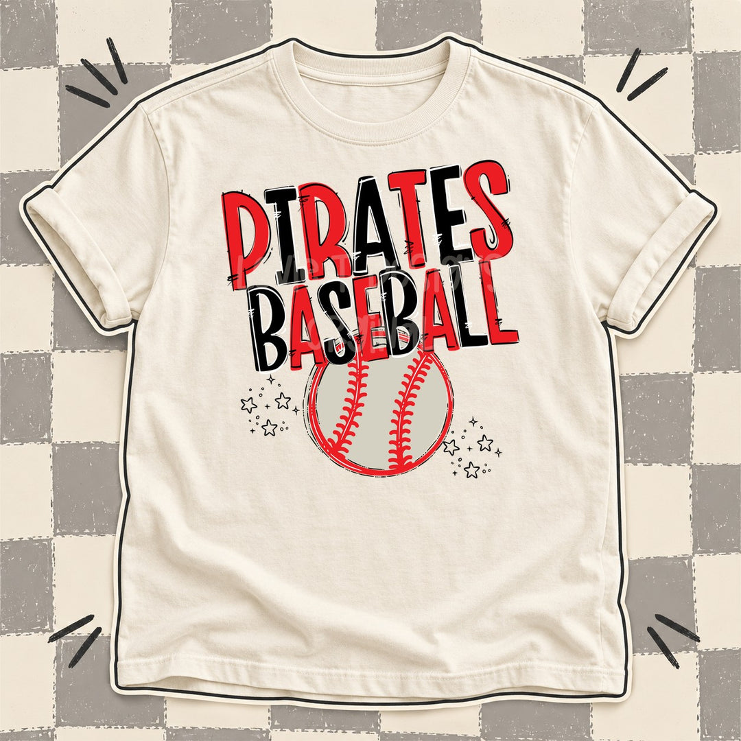 Pirates Red Black Team Go Baseball Mascots DTF transfer mockup