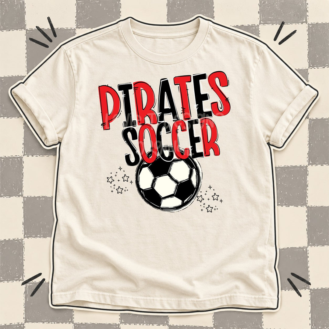 Pirates Red Black Team Go Soccer Mascots DTF transfer mockup