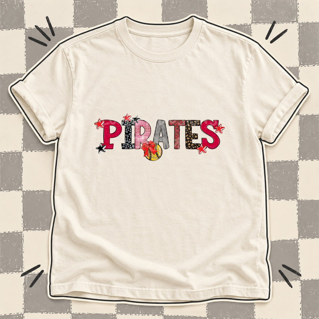 Pirates Red Black Mixed Doodle Softball Mascots – Mascot Colors DTF transfer mockup