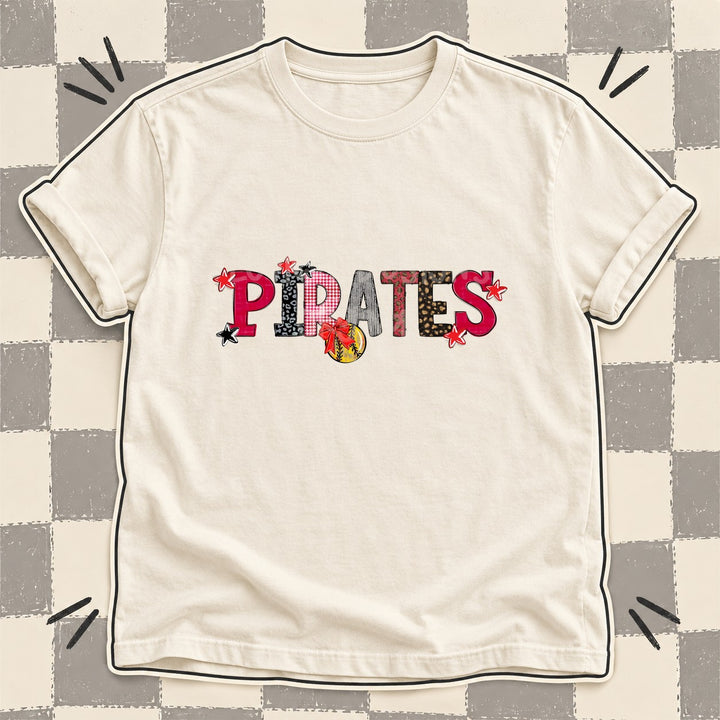Pirates Red Black Mixed Doodle Softball Mascots – Mascot Colors DTF transfer mockup