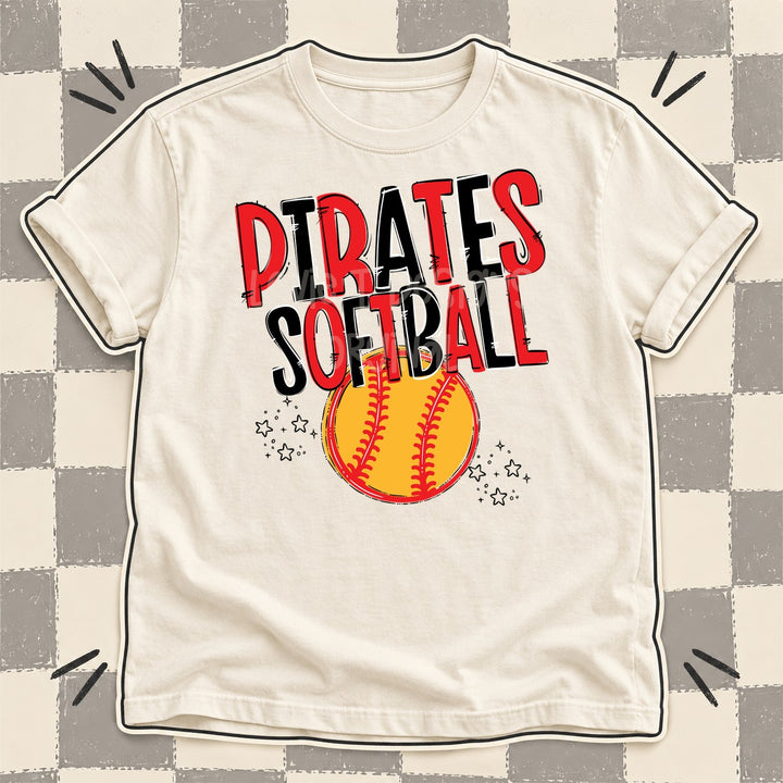 Pirates Red Black Team Go Softball Mascots DTF transfer mockup