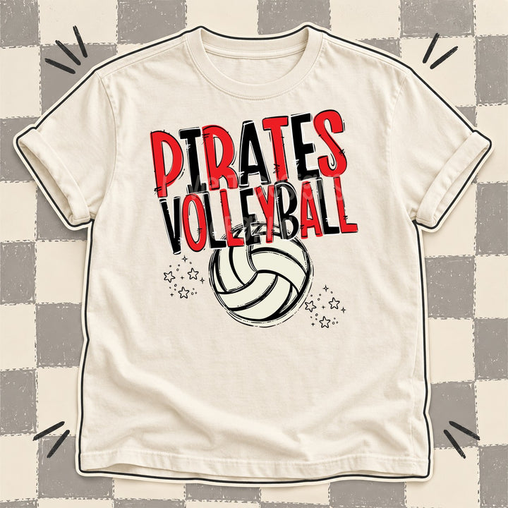 Pirates Red Black Team Go Volleyball Mascots DTF transfer mockup