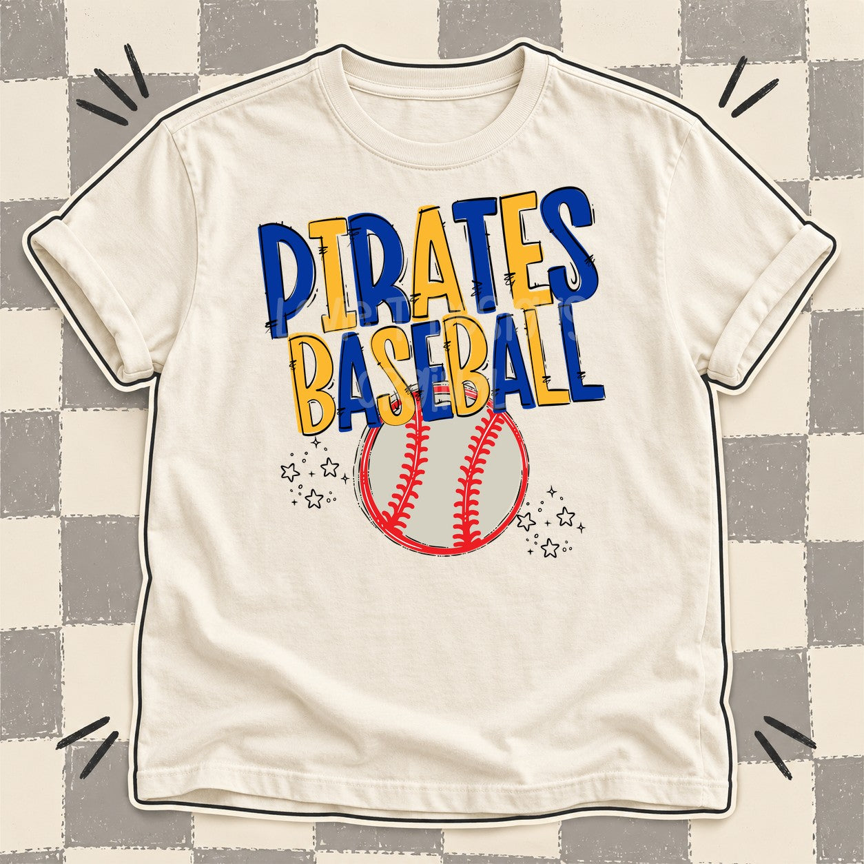 Team Go Baseball Mascots Pirates Royal Blue Yellow Gold design