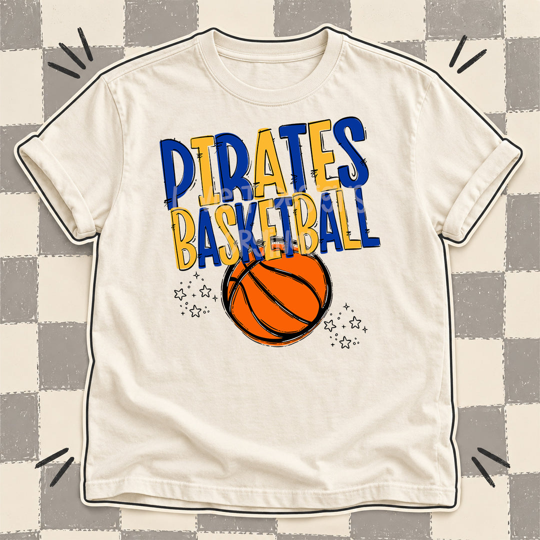 Pirates Royal Blue Yellow Gold Team Go Basketball Mascots DTF transfer