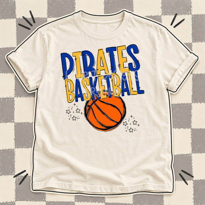 Pirates Royal Blue Yellow Gold Team Go Basketball Mascots DTF transfer