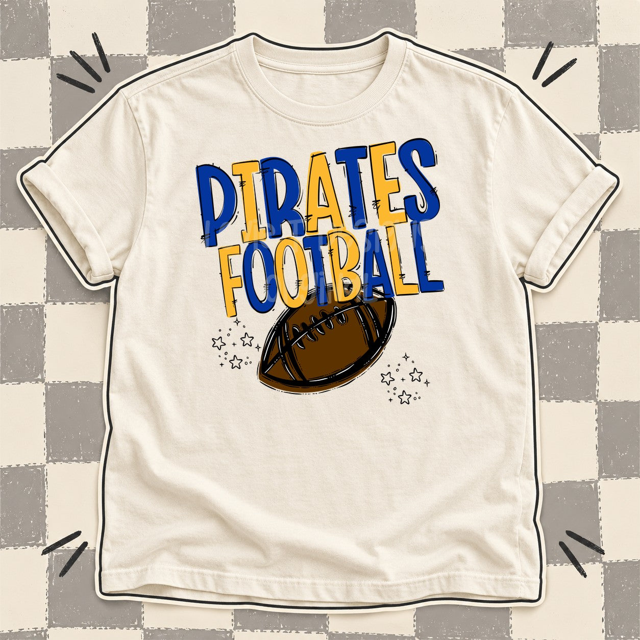 Team Go Football Mascots Pirates Royal Blue Yellow Gold design