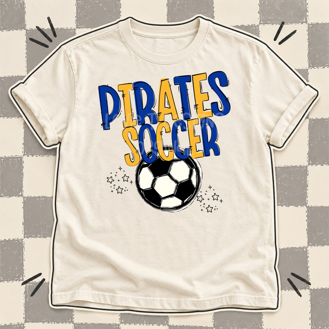 Pirates Royal Blue Yellow Gold Team Go Soccer Mascots DTF transfer mockup