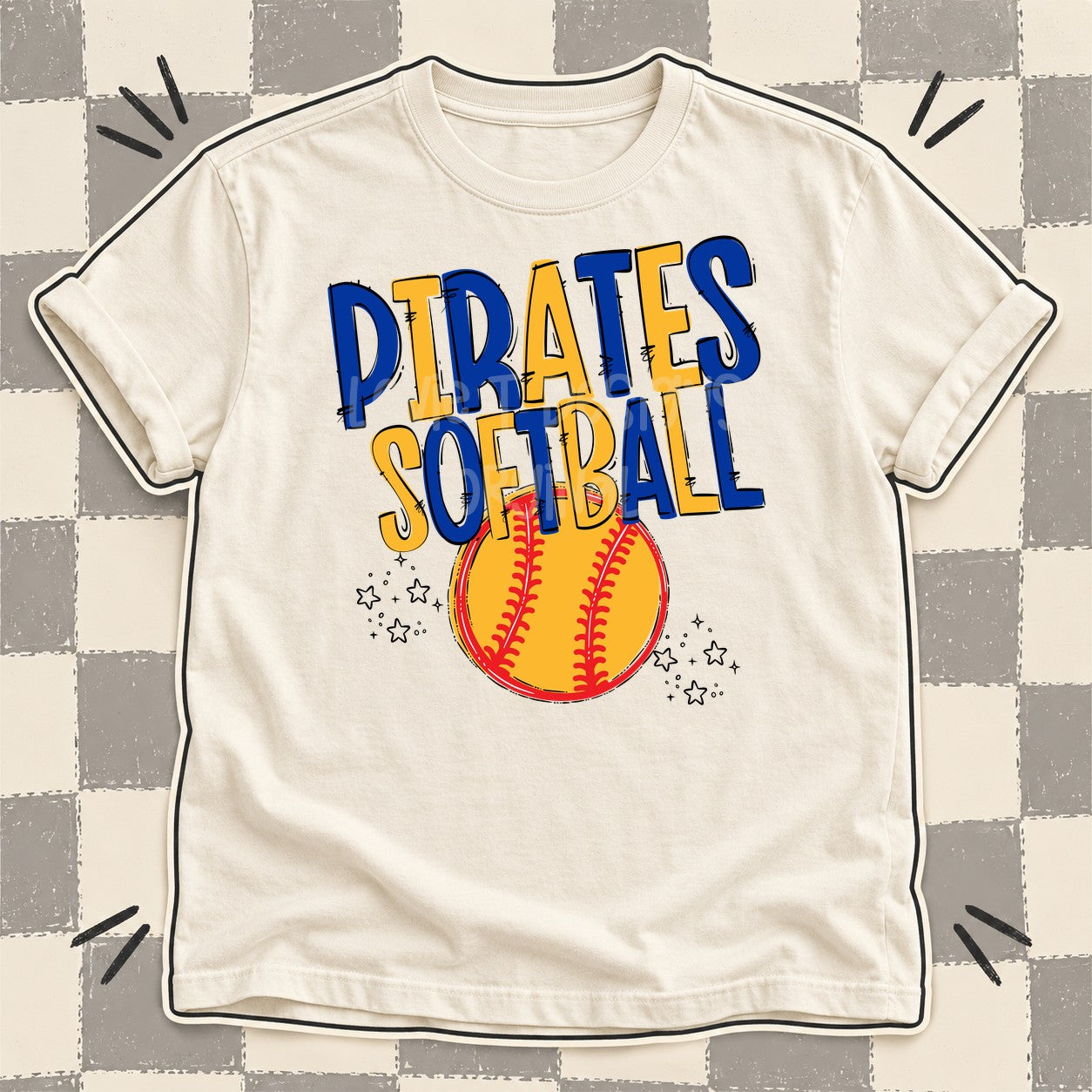 Team Go Softball Mascots Pirates Royal Blue Yellow Gold design