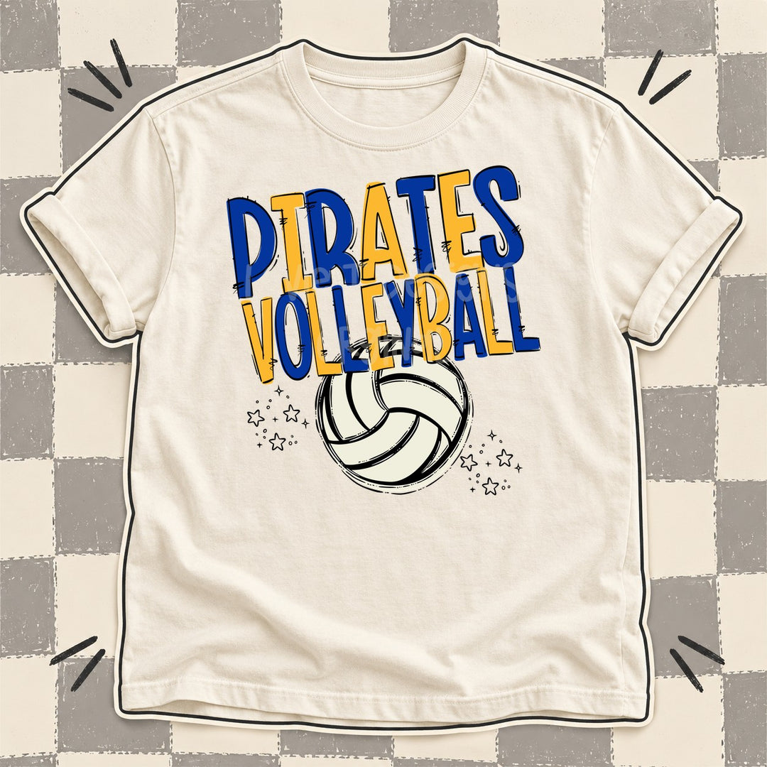 Pirates Royal Blue Yellow Gold Team Go Volleyball Mascots DTF transfer mockup