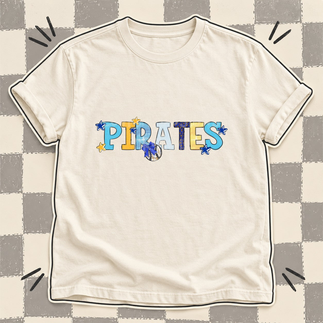 Mixed Doodle Baseball Mascots – Mascot Colors Pirates Royal Blue Yellow Gold White design