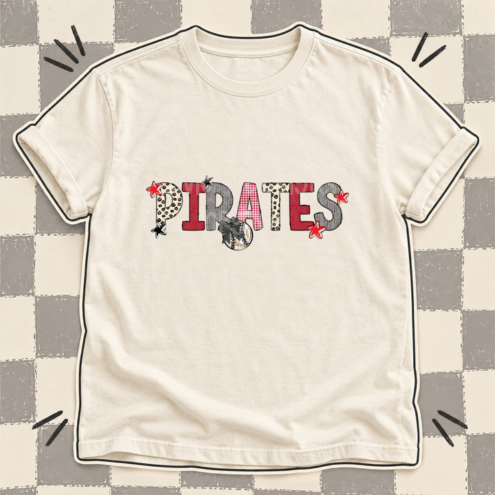 Pirates Mixed Doodle Baseball Mascots – Stitched Ballpark DTF transfer mockup