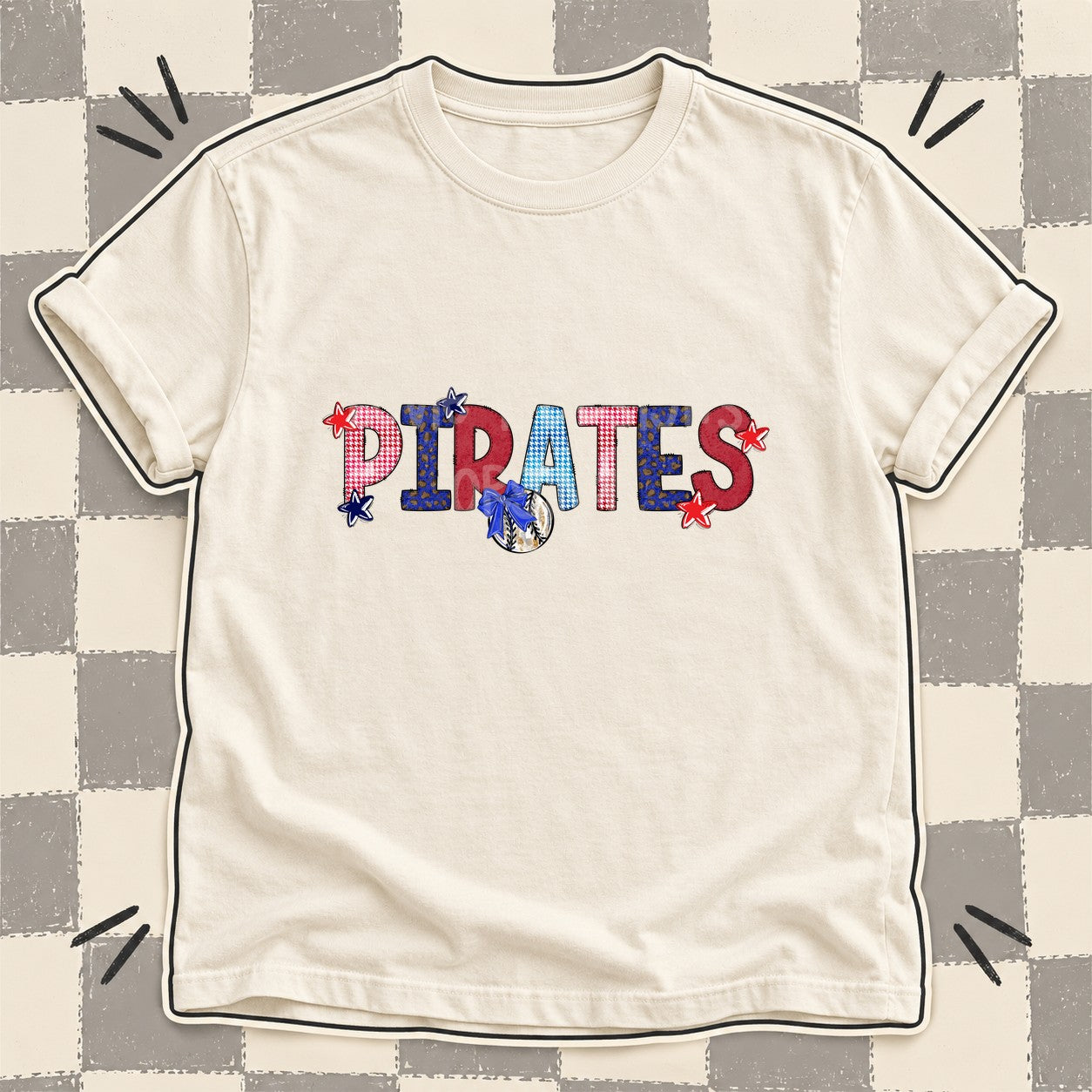 Mixed Doodle Baseball Mascots – Red and Royal Pirates design