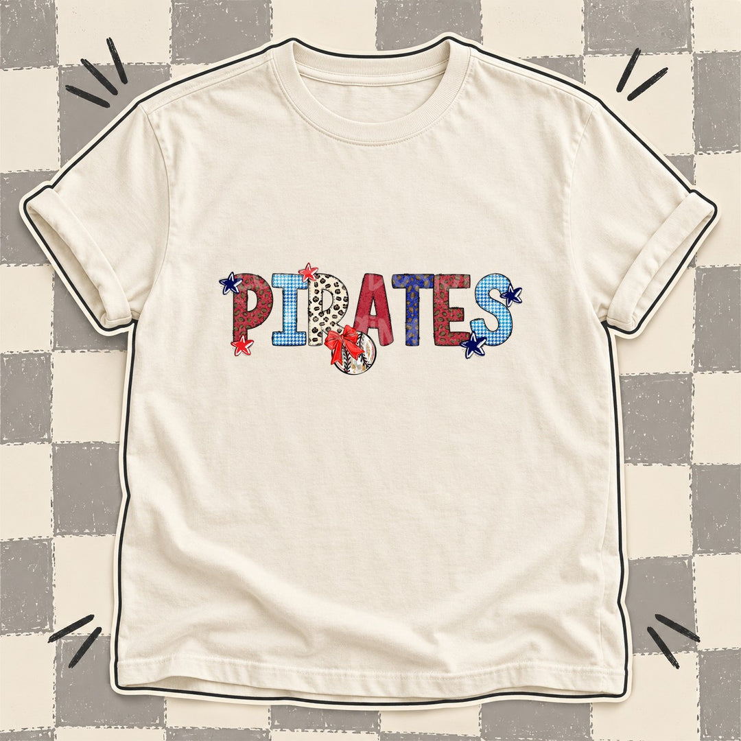 Pirates Mixed Doodle Baseball Mascots – Leopard Red Navy DTF transfer mockup