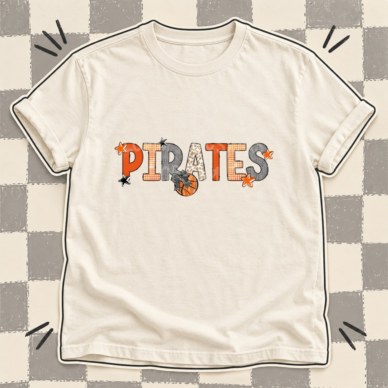 Mixed Doodle Basketball Mascots – Hoops Houndstooth Pirates design