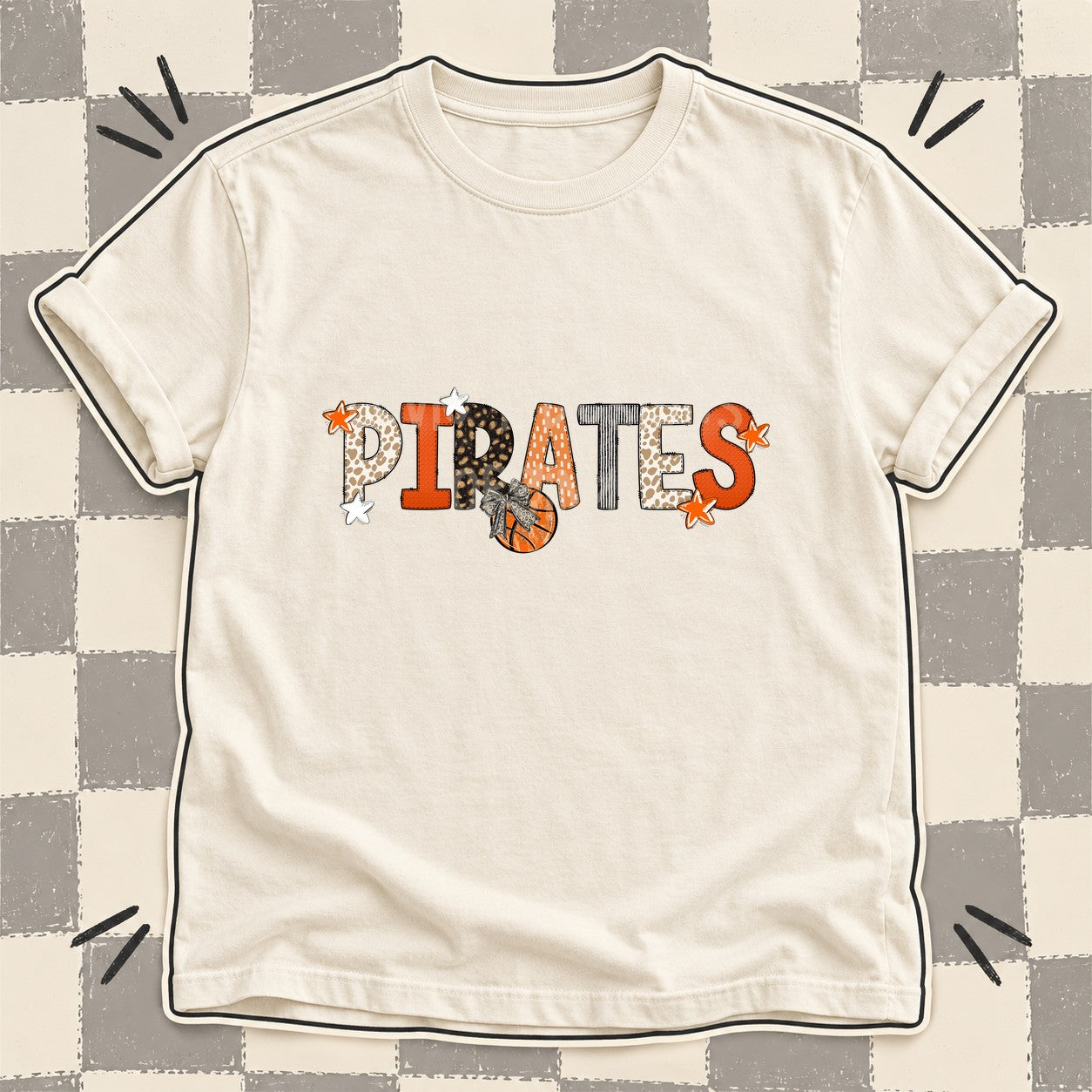 Mixed Doodle Basketball Mascots – Orange and Brown Pirates design