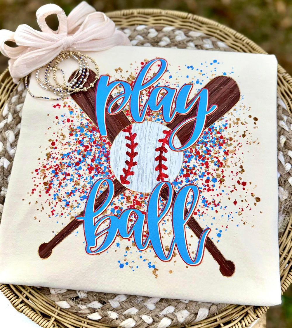 Play Ball Baseball Paint Splatter DTF transfer design