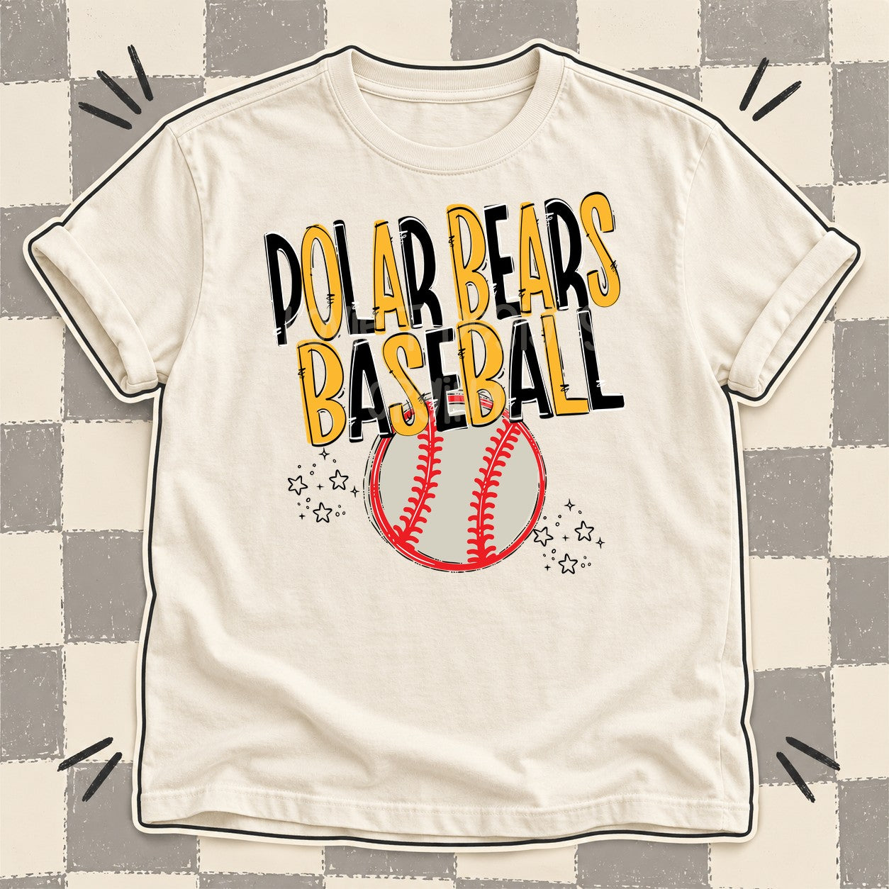 Team Go Baseball Mascots Polar Bears Black Yellow Gold design
