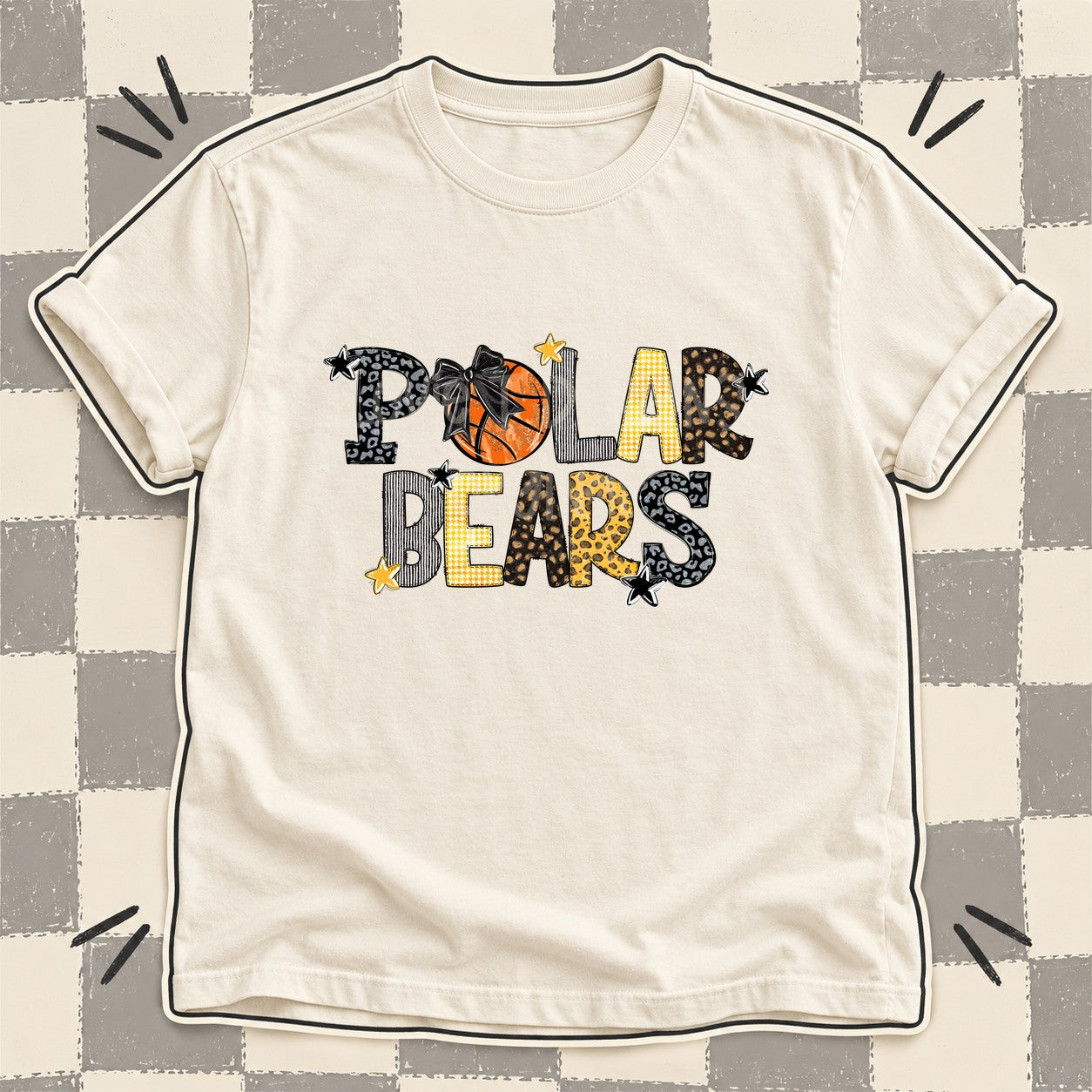 Mixed Doodle Basketball Mascots – Mascot Colors Polar Bears Black Yellow Gold design