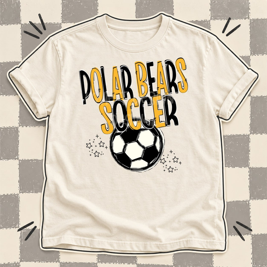 Polar Bears Black Yellow Gold Team Go Soccer Mascots DTF transfer mockup