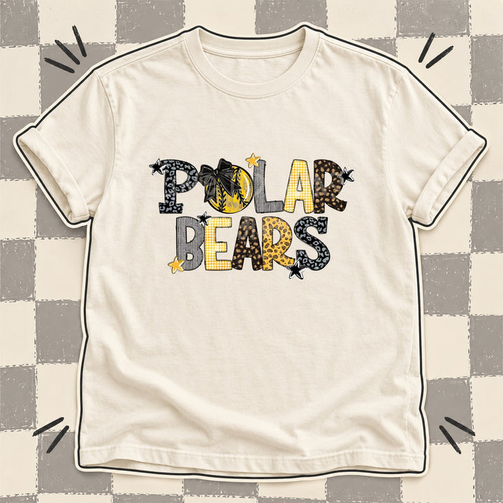 Polar Bears Black Yellow Gold Mixed Doodle Softball Mascots – Mascot Colors DTF transfer mockup