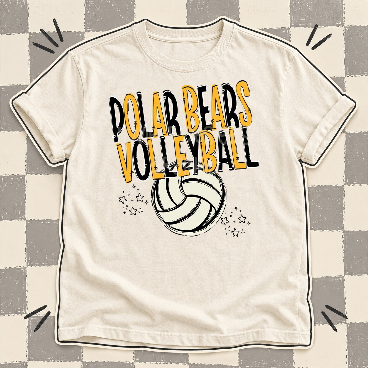 Team Go Volleyball Mascots Polar Bears Black Yellow Gold design