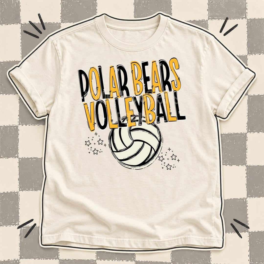 Polar Bears Black Yellow Gold Team Go Volleyball Mascots DTF transfer mockup