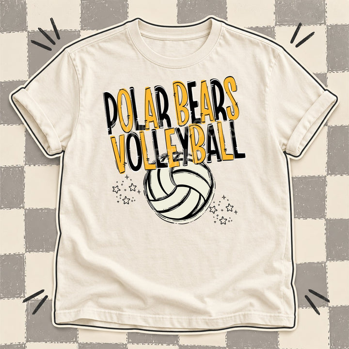 Polar Bears Black Yellow Gold Team Go Volleyball Mascots DTF transfer mockup