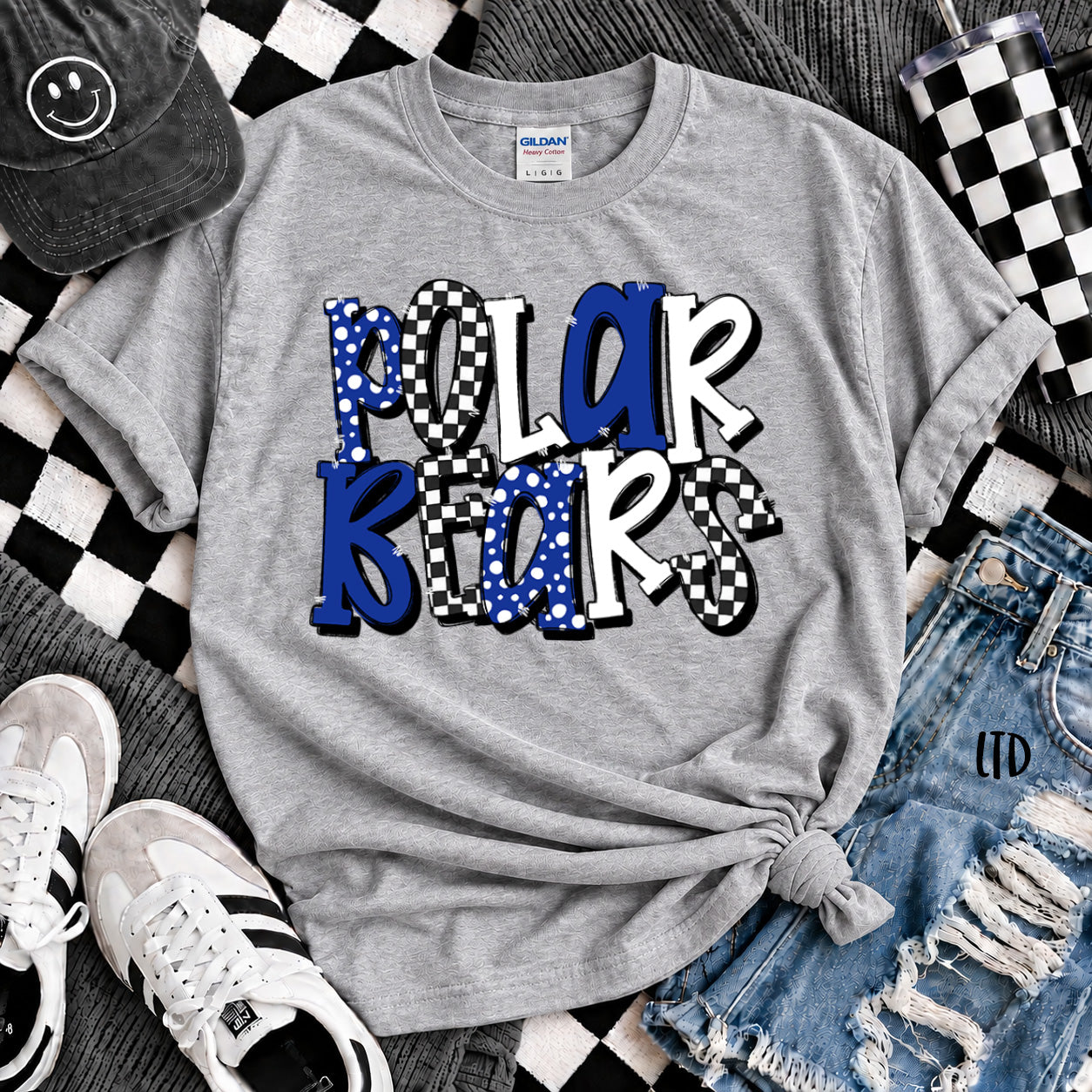 Dot Dot Check Mix Mascots Polar Bears Royal Blue White design