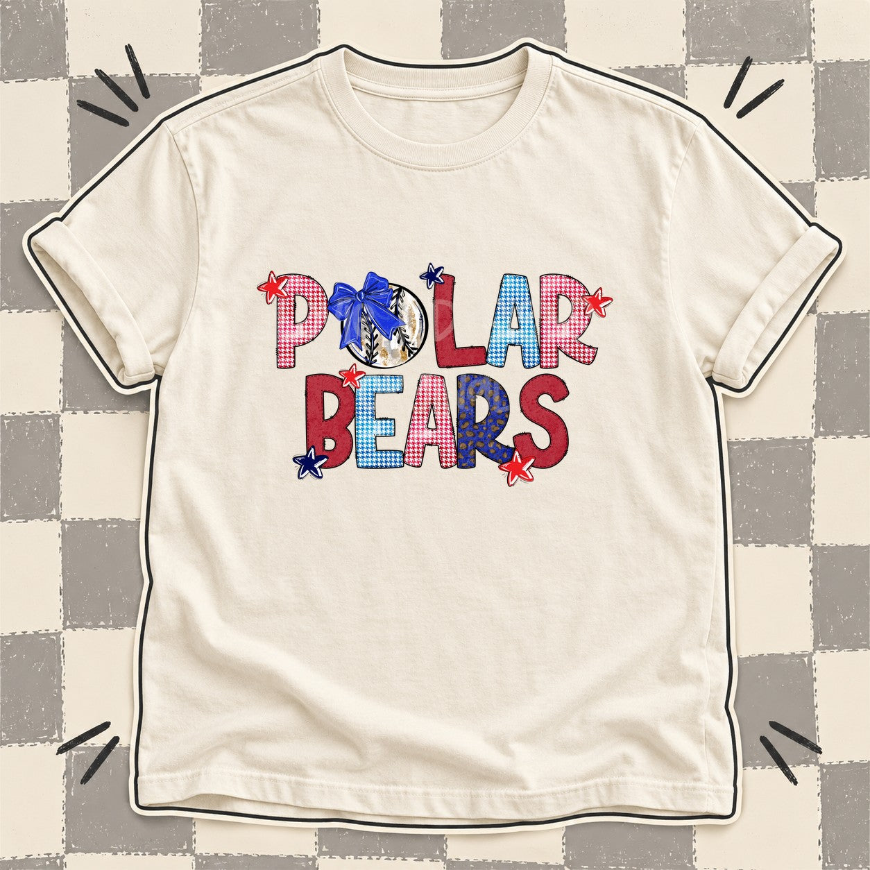 Mixed Doodle Baseball Mascots – Red and Royal Polar Bears design