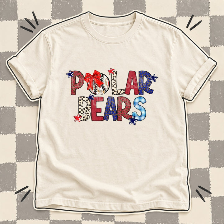 Polar Bears Mixed Doodle Baseball Mascots – Leopard Red Navy DTF transfer mockup