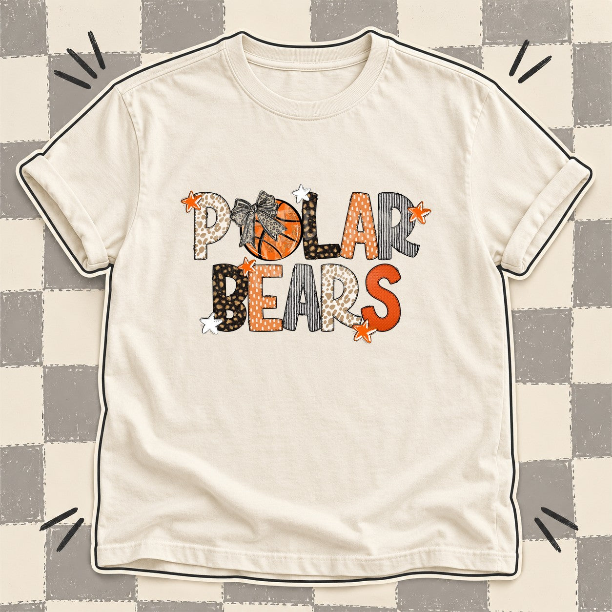 Mixed Doodle Basketball Mascots – Orange and Brown Polar Bears design