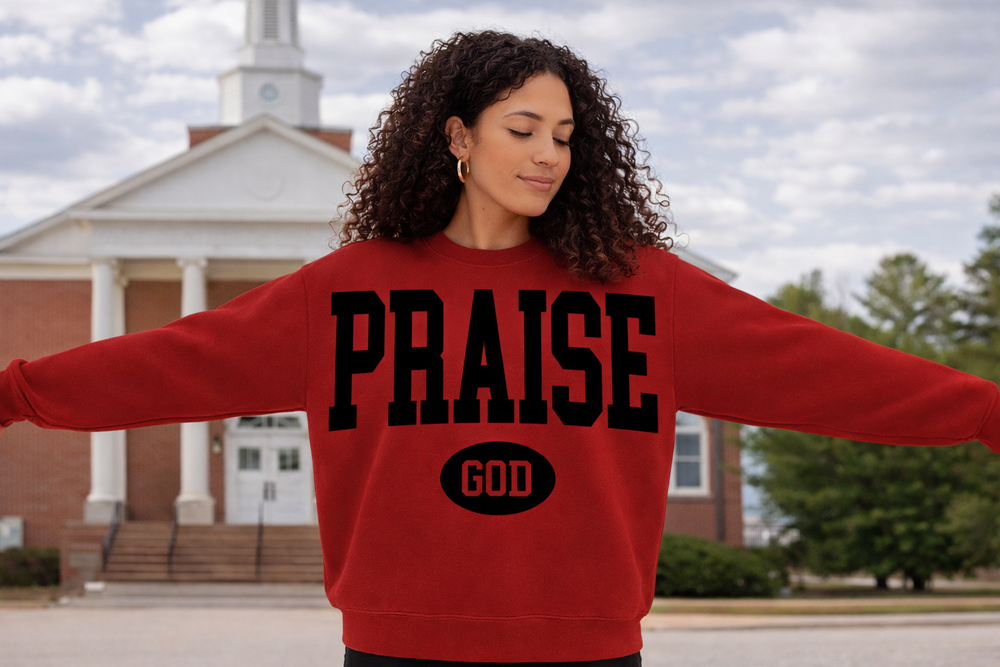 Praise God College Block Black DTF transfer design