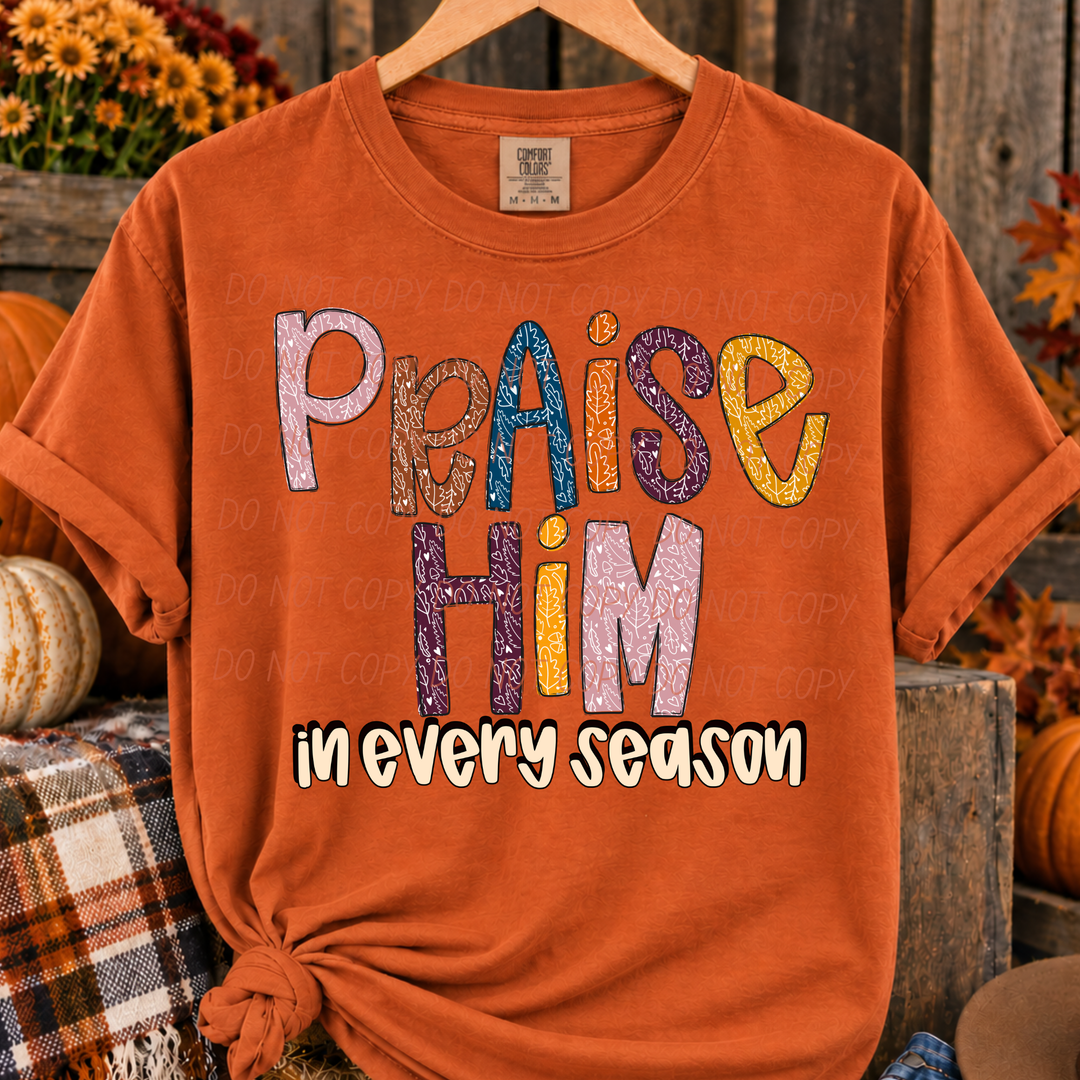 Praise Him Thanksgiving DTF transfer shown on apparel