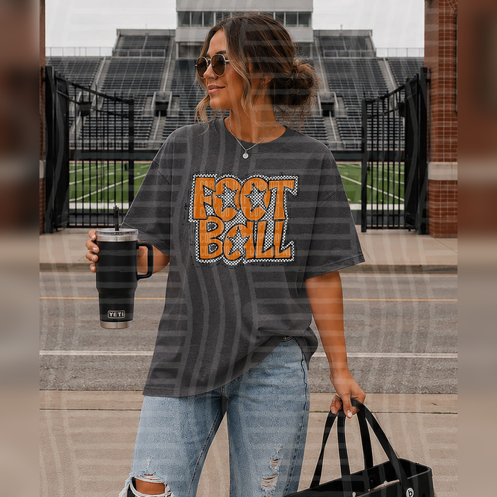 Preppy Checker Football Burnt Orange Stars – DTF Transfer