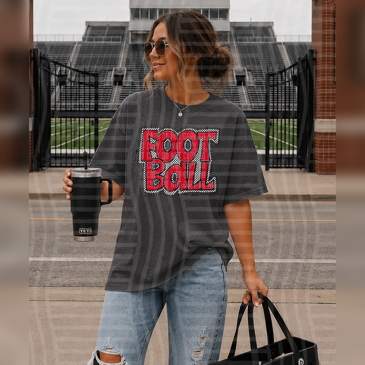 Preppy Checker Football Cherry Red – DTF Transfer