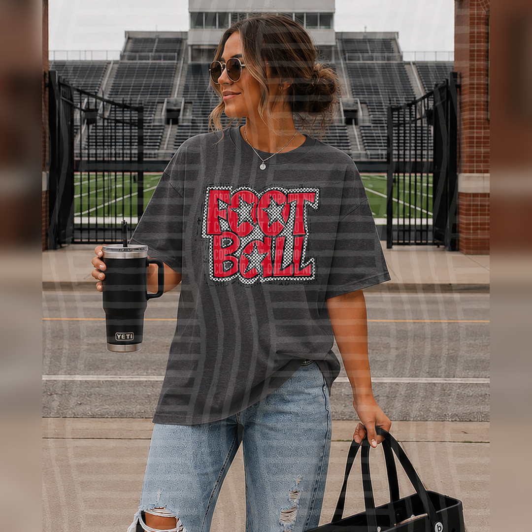 Preppy Checker Football Cherry Red Stars – DTF Transfer