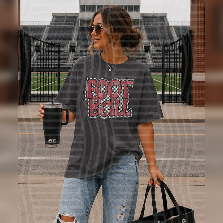 Preppy Checker Football Crimson Stars – DTF Transfer