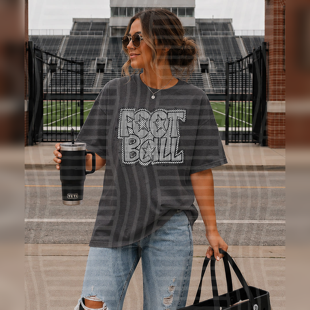 Preppy Checker Football Grey Stars – DTF Transfer