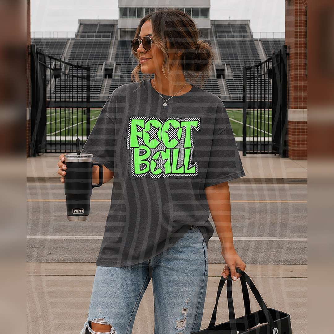 Preppy Checker Football Lime Stars – DTF Transfer