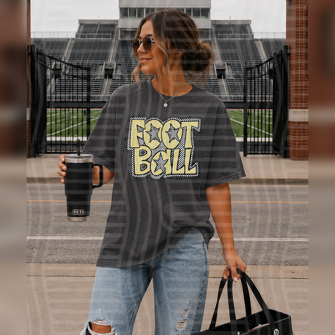 Preppy Checker Football Lt Gold Stars – DTF Transfer