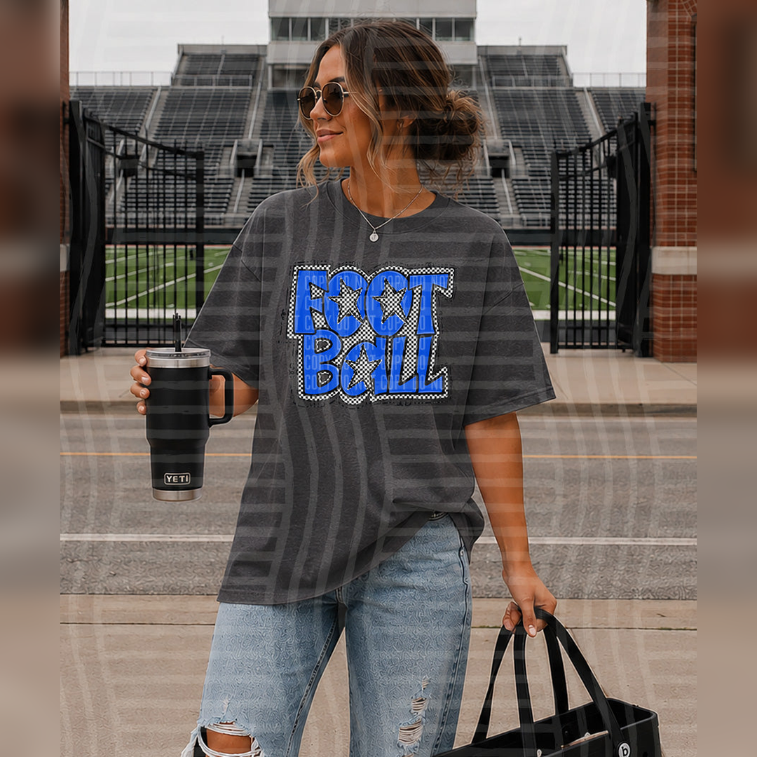 Preppy Checker Football Royal Stars – DTF Transfer