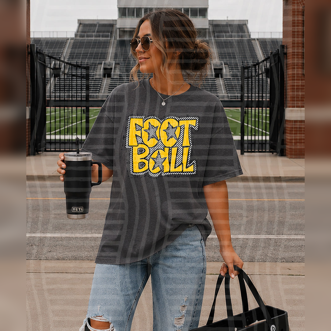 Preppy Checker Football Yellow Stars – DTF Transfer