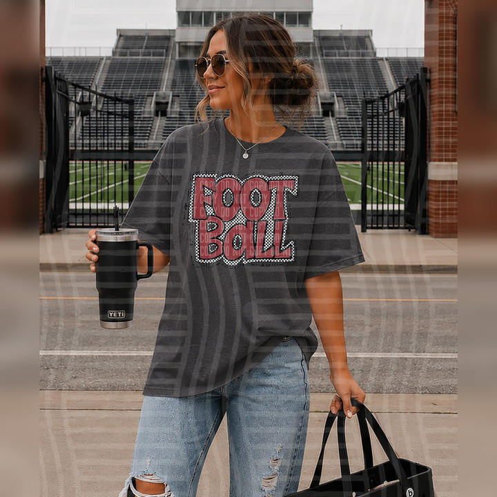 Preppy Checker Football Crimson – DTF Transfer