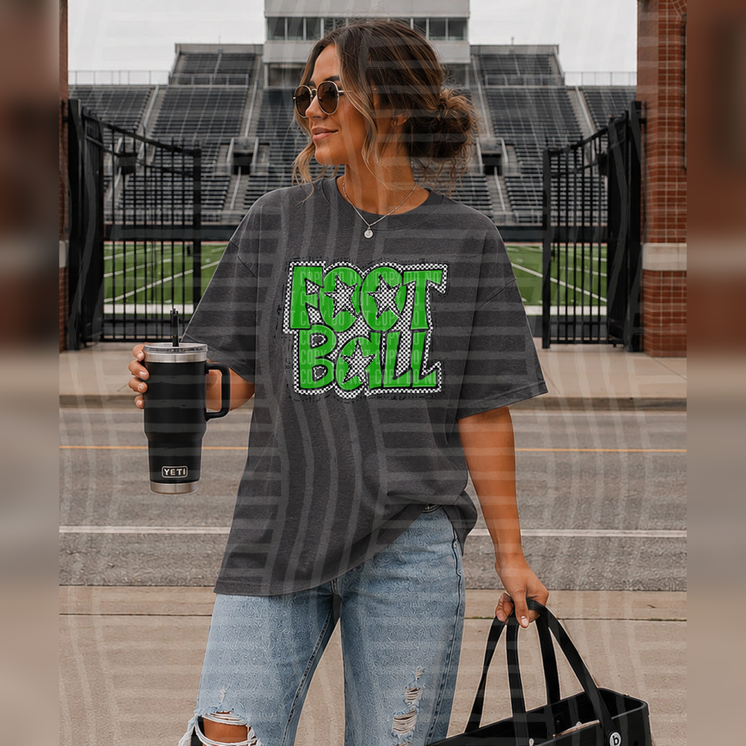 Preppy Checker Football Green Stars – DTF Transfer