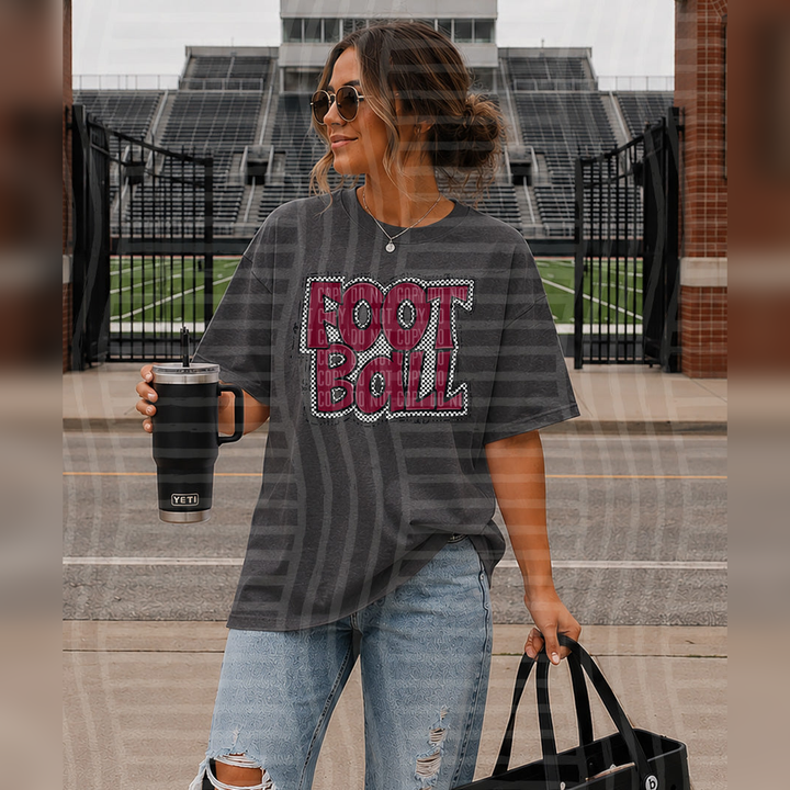 Preppy Checker Football Maroon – DTF Transfer